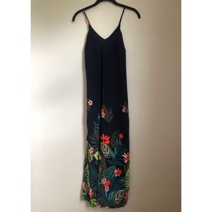 Tropical midi blue strappy dress